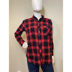 Woolrich Shirt Long Sleeve Button Up Red Black Plaid Flannel Pockets Women’s Med